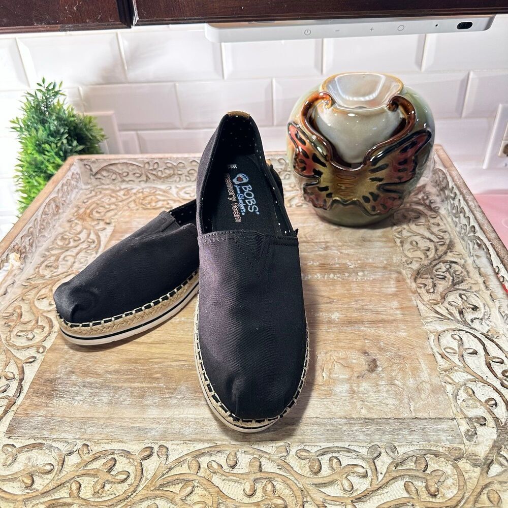 Bobs from Skechers Women's Espadrilles Flats Black Size  9.5 Slip On